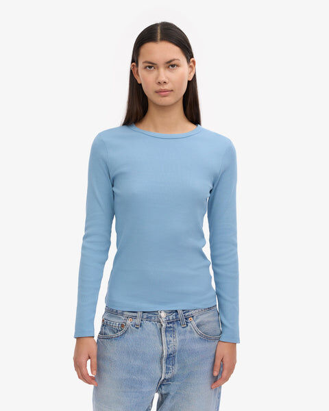Women Organic Rib LS T-Shirt - Seaside Blue