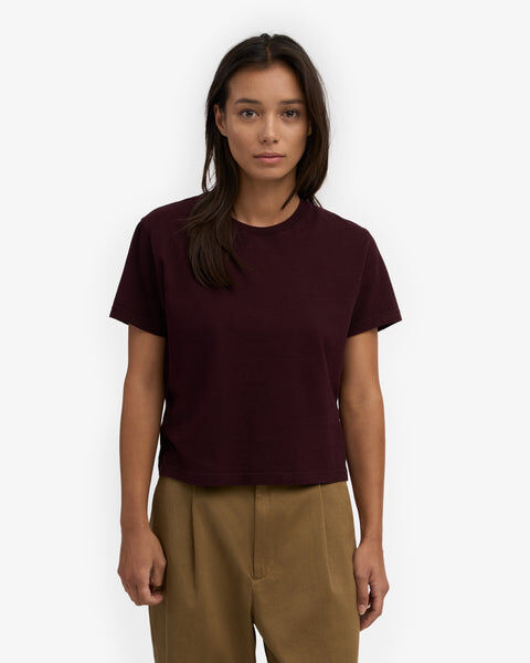 Organic Boxy Crop Tee - Oxblood Red