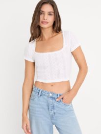 THE POINTELLE SQUARE NECK TOP | WHITE001