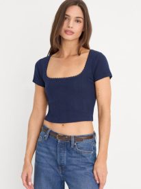 THE POINTELLE SQUARE NECK TOP | HORIZON INK
