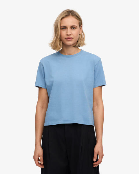 Organic Boxy Crop Tee - Seaside Blue