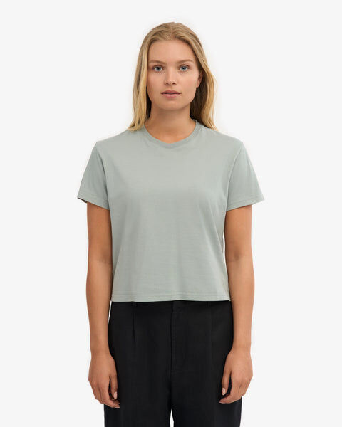 Organic Boxy Crop Tee - Steel Blue