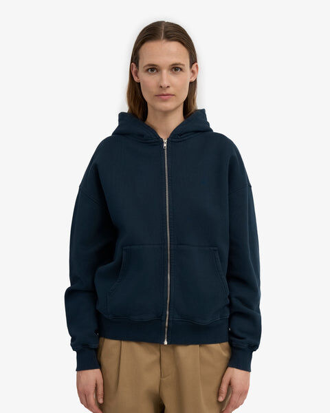 Organic Oversized Zip Hood - Navy Blue