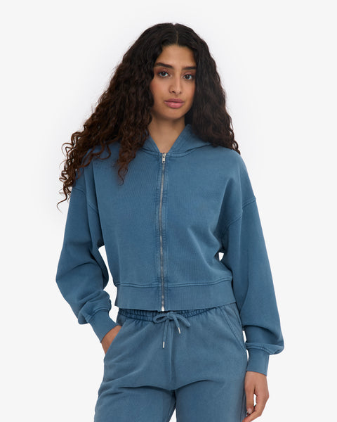 Organic Crop Zip Hood - Faded Indigo