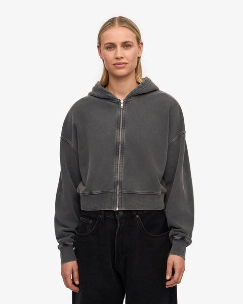Organic Crop Zip Hood - Faded Black