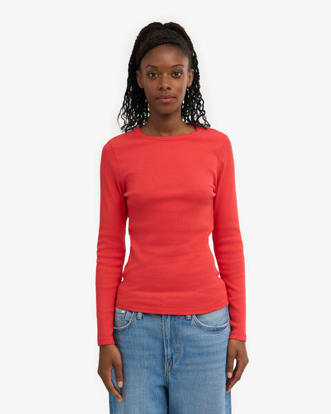 Women Organic Rib LS T-Shirt - Red Tangerine