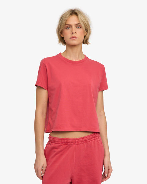 Organic Boxy Crop Tee - Faded Red