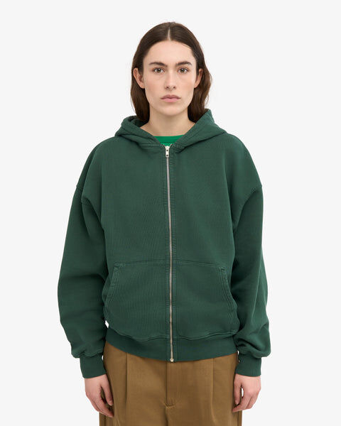 Organic Oversized Zip Hood - Emerald Green