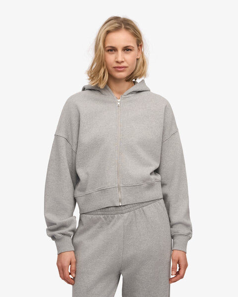 Organic Crop Zip Hood - Heather Grey
