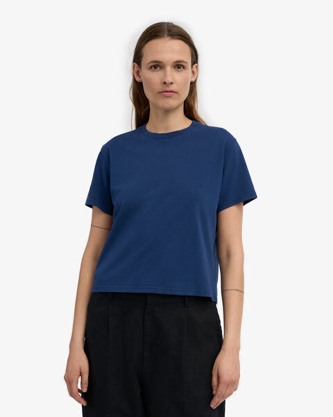 Organic Boxy Crop Tee - Marine Blue