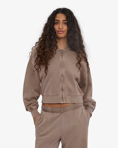Organic Crop Zip Hood - Faded Khaki